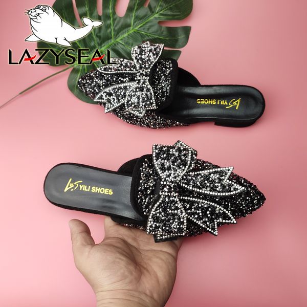 lazyseal sequined bow pointed toe mules shoes women slippers crystal butterfly-knot flip flops sequines slip on slides, Black
lazyseal sequined bow pointed toe mules shoes women slippers crystal butterfly-knot flip flops sequines slip on slides, Black