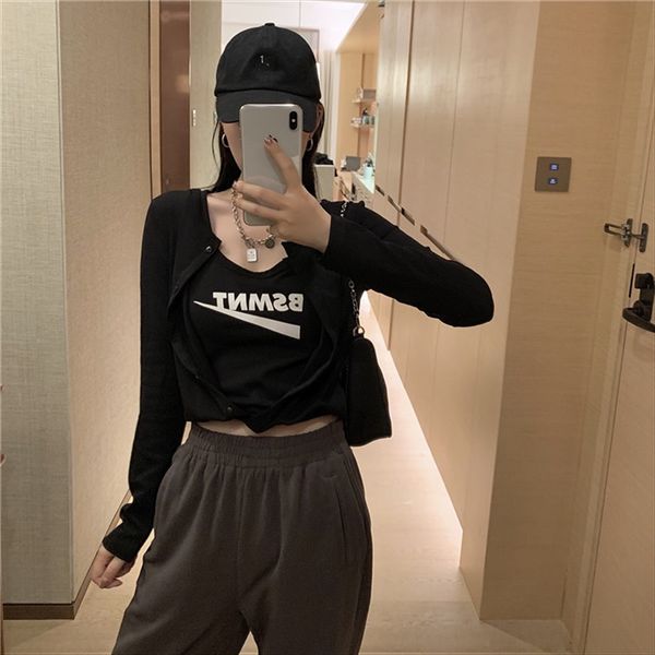 letter printing fake two-piece t-shirt underpants underpants long-sleeved t-shirt women's 2020 season loose pure suspender base, White
letter printing fake two-piece t-shirt underpants underpants long-sleeved t-shirt women's 2020 season loose pure suspender base, White