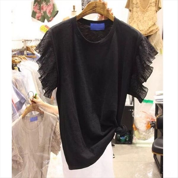 east gate 2020 t-shirt lace lace pleated wooden ear stitched short-sleeved t-shirt for female students loose slim top, White
east gate 2020 t-shirt lace lace pleated wooden ear stitched short-sleeved t-shirt for female students loose slim top, White