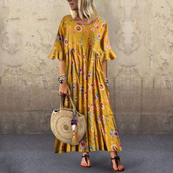 women vintage maxi dress leisure trumpet sleeve o-neck broken flower print long dress casual summer boho dresses loose dresses, Black;gray
women vintage maxi dress leisure trumpet sleeve o-neck broken flower print long dress casual summer boho dresses loose dresses, Black;gray