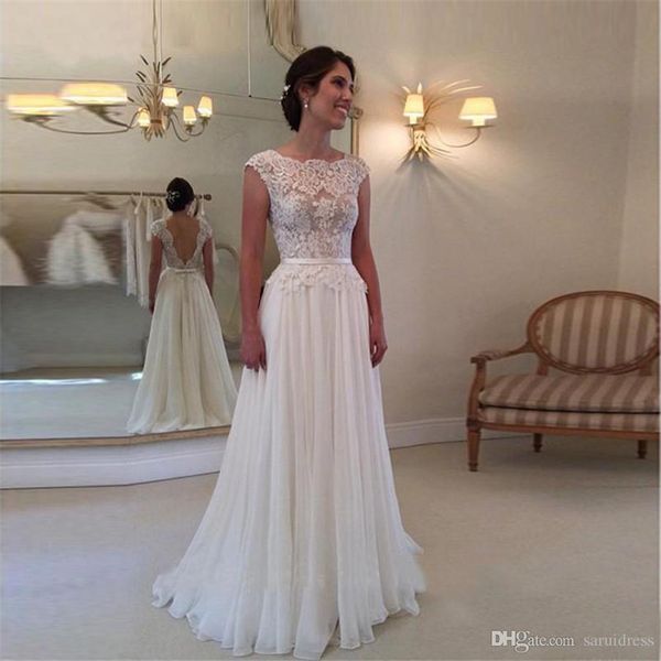 a-line simple floor length wedding dresses custom made lace wedding dress backless chiffon beach bridal dresses vestidos de novias, White
a-line simple floor length wedding dresses custom made lace wedding dress backless chiffon beach bridal dresses vestidos de novias, White