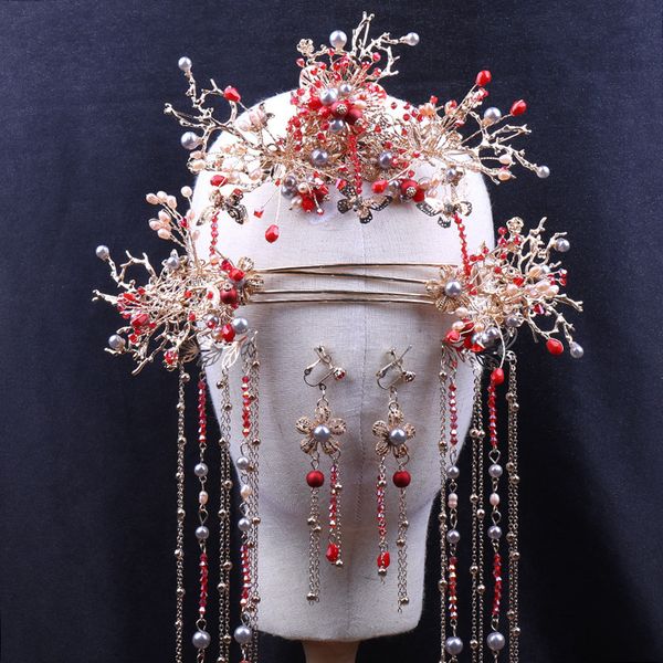 bride's chinese dragon and phoenix hair sticks pearl wear bridal headdress wedding hair accessories, Golden;white
bride's chinese dragon and phoenix hair sticks pearl wear bridal headdress wedding hair accessories, Golden;white
