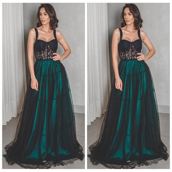 2020 spaghetti blace lace a-line prom dresses sweep train long formal evening party gowns customized long special occasion dress, Black
2020 spaghetti blace lace a-line prom dresses sweep train long formal evening party gowns customized long special occasion dress, Black