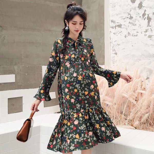 green spring long sleeve bew tie postpartum women breastfeeding chiffon dress floral nursing dress high waist long loose, White
green spring long sleeve bew tie postpartum women breastfeeding chiffon dress floral nursing dress high waist long loose, White