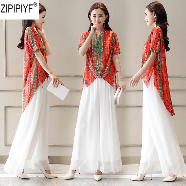 2018 new fashion summer women o-neck short sleeve prinrt blouse + high waist wide leg pants 2 piece ladies trousers set c1379, White
2018 new fashion summer women o-neck short sleeve prinrt blouse + high waist wide leg pants 2 piece ladies trousers set c1379, White
