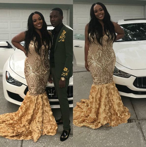 african mermaid prom dresses 2019 gold sequined formal evening gowns floral pattern pageant party dress plus size, Black
african mermaid prom dresses 2019 gold sequined formal evening gowns floral pattern pageant party dress plus size, Black
