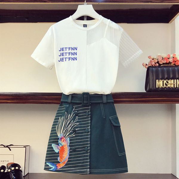 summer new women's sets fashion short sleeve letter white t-shirt + goldfish embroidery mini skirt suits 2 piece sets casual
summer new women's sets fashion short sleeve letter white t-shirt + goldfish embroidery mini skirt suits 2 piece sets casual