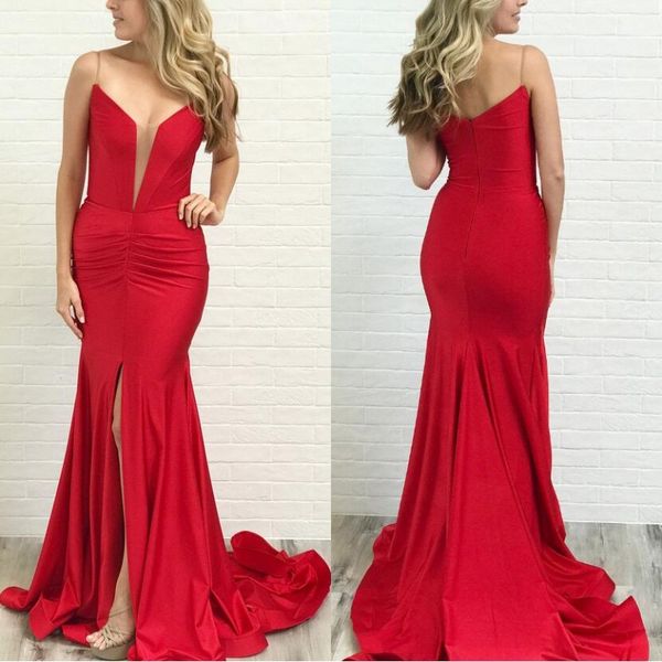 spaghetti strap red mermaid evening formal dress side split sweep train zipper back satin prom party gowns robes de soirée, Black;red
spaghetti strap red mermaid evening formal dress side split sweep train zipper back satin prom party gowns robes de soirée, Black;red