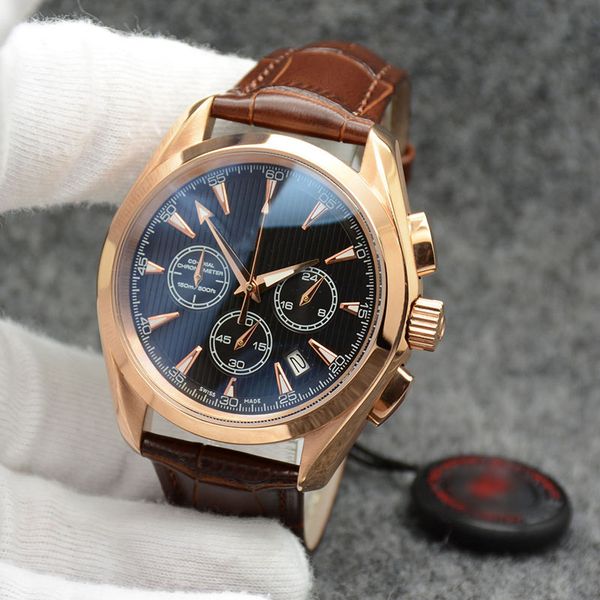 High grade 44mm quartz chronograph date men watche men watch round dial brown leather band gold fixed bezel and hand
High grade 44mm quartz chronograph date men watche men watch round dial brown leather band gold fixed bezel and hand