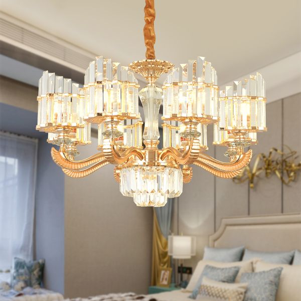 Modern Gold Crystal Pendant Lamps American S-golden Crystal Pendant Lights Fixture L Hall Lobby Home Indoor Lighting 6/8/15 Lamp