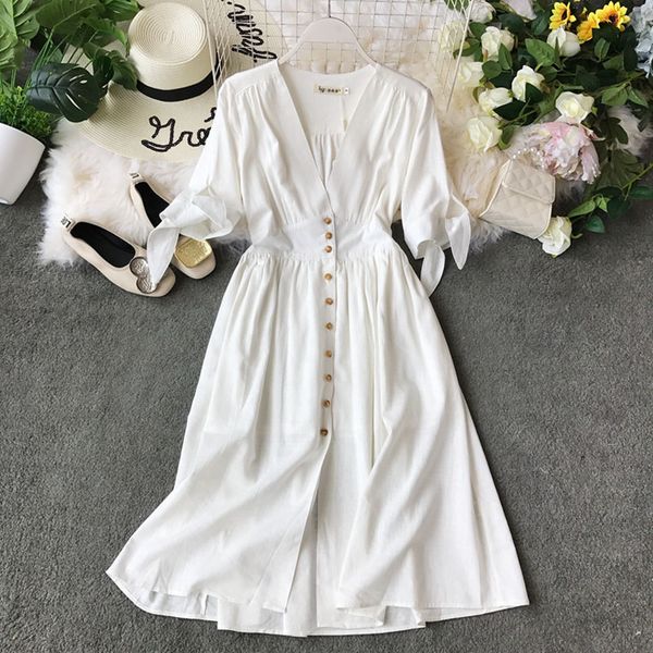 summer women's retro v-neck white waist dress long section cotton and linen commuter wind dress fashion chic single-breasted, Black;gray
summer women's retro v-neck white waist dress long section cotton and linen commuter wind dress fashion chic single-breasted, Black;gray