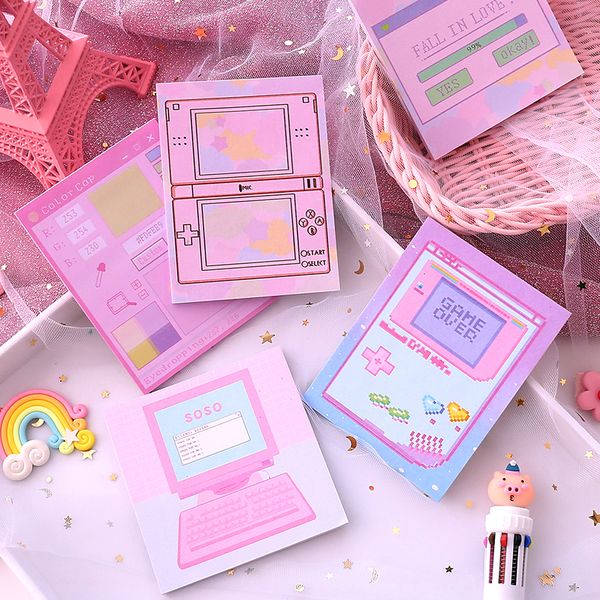 

creative kawaii memo pad cute computar loose leafe sticky notes student notepad planner office school stationery supplies, Purple;pink