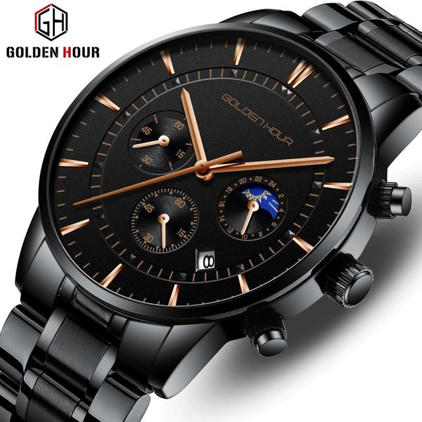 goldenhour men's watches full steel business wristwatch waterproof quartz men watch male clock relogio masculino, Slivery;brown
goldenhour men's watches full steel business wristwatch waterproof quartz men watch male clock relogio masculino, Slivery;brown