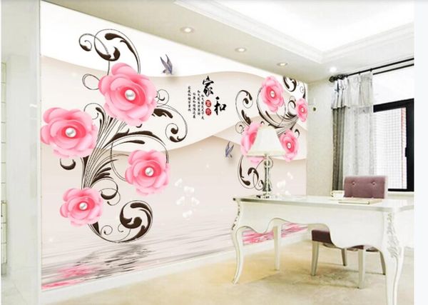 3d room wallpaper custom p non-woven mural romantic water pearl rose reflection 3d background wall painting wall art canvas pictures