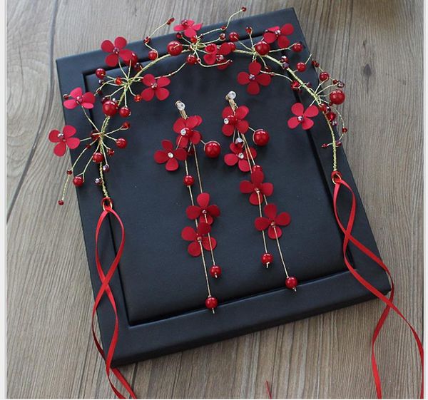 bridal tiara red earrings set chinese hair accessories toast clothing headband accessories wedding jewelry head flower, Silver
bridal tiara red earrings set chinese hair accessories toast clothing headband accessories wedding jewelry head flower, Silver