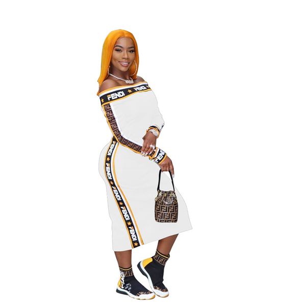 2019 designer woman summer dresses ff letters long sleeve ribbon patchwork dress luxury off shoulder evening dresses bodycon clothes c61705, White
2019 designer woman summer dresses ff letters long sleeve ribbon patchwork dress luxury off shoulder evening dresses bodycon clothes c61705, White