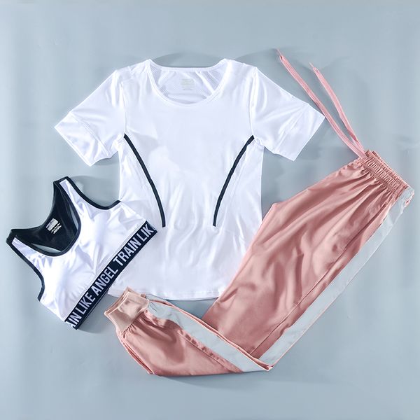 2019 summer women sports running 4 piece set quick dry t shirt+bra+mesh shorts+pants fitness gym yoga suit clothing workout, White;black
2019 summer women sports running 4 piece set quick dry t shirt+bra+mesh shorts+pants fitness gym yoga suit clothing workout, White;black