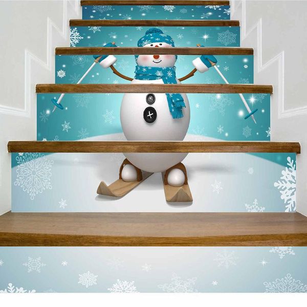

6pcs/set 18cm x 100cm santa claus sticker golden bells merry christmas snowman and elk pattern style stair sticker wall decor @5