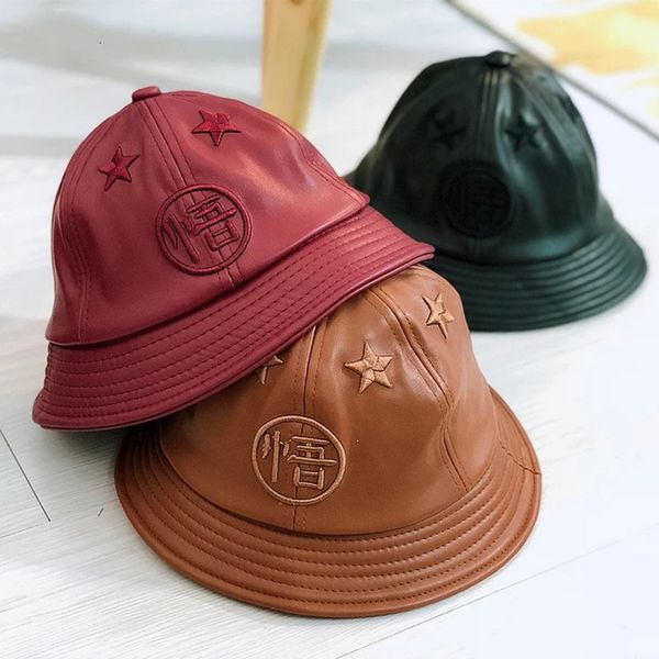 parent-child cap children's fisherman hat casual pu visor bucket hats for autumn