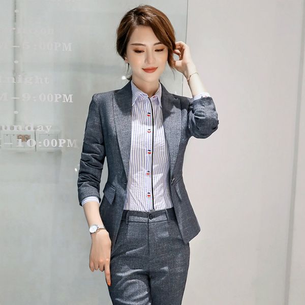 women's suit 2019 autumn new fashion temperament casual plaid single button small suit trousers two-piece, White;black
women's suit 2019 autumn new fashion temperament casual plaid single button small suit trousers two-piece, White;black