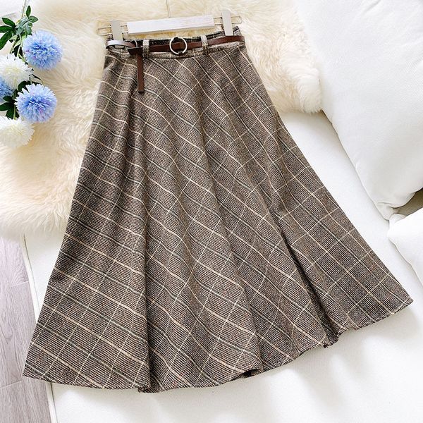 women's autumn winter new woolen plaid skirt wild a-line skirt retro high waist temperament long skirts falda with belt ml352, Black
women's autumn winter new woolen plaid skirt wild a-line skirt retro high waist temperament long skirts falda with belt ml352, Black