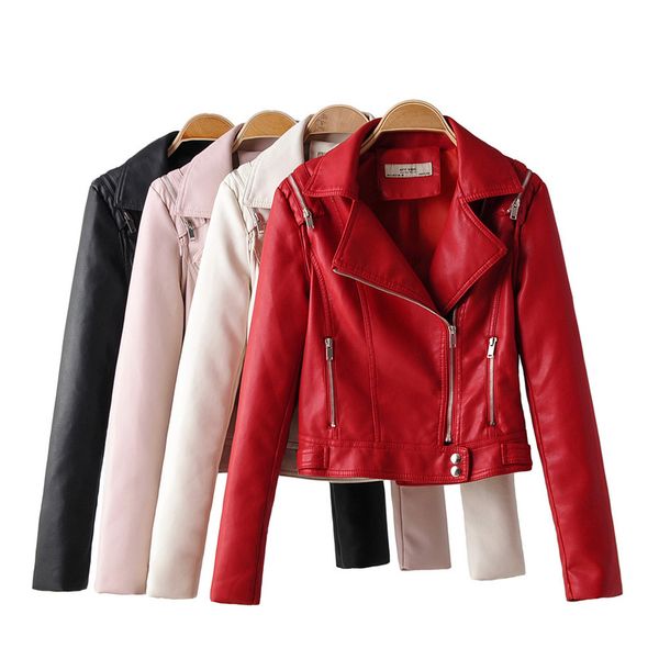 taotrees autumn solid color lapel long sleeve slim leather short jacket, Black
taotrees autumn solid color lapel long sleeve slim leather short jacket, Black