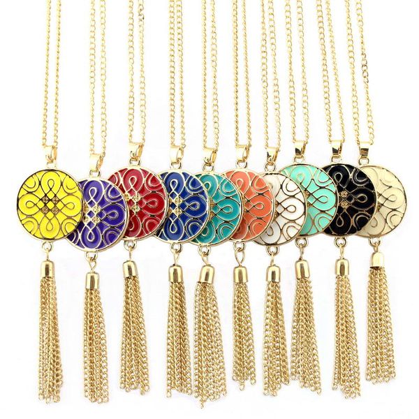 double sides enamel chinese knot pattern disc pendant long necklace with metal tassels for women gold tone necklaces jewelry accessories, Silver
double sides enamel chinese knot pattern disc pendant long necklace with metal tassels for women gold tone necklaces jewelry accessories, Silver