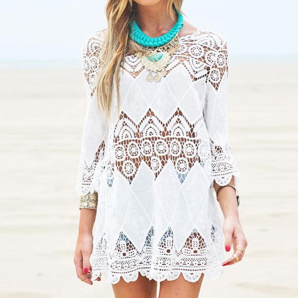 swimsuit lace hollow crochet beach bikini cover up 3/4 sleeve women swimwear summer beach dress white tunic shirt, Blue;gray
swimsuit lace hollow crochet beach bikini cover up 3/4 sleeve women swimwear summer beach dress white tunic shirt, Blue;gray
