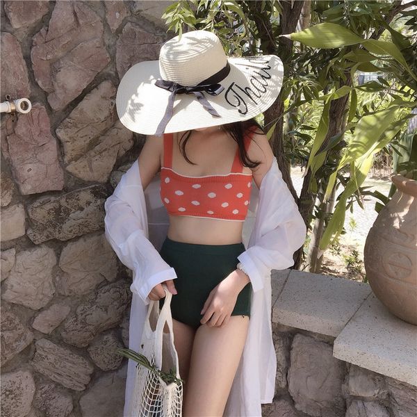 2019 contrast color sling bikini hipster polka dot sling female spring split high waist bikini knitted swimsuit, White;black
2019 contrast color sling bikini hipster polka dot sling female spring split high waist bikini knitted swimsuit, White;black