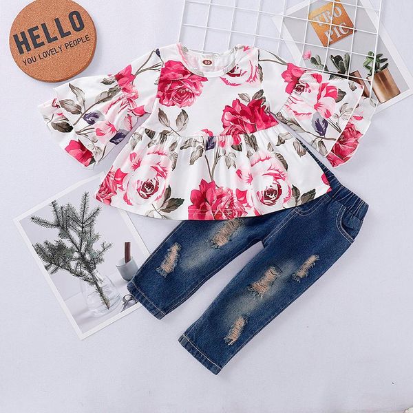 2020 children clothes infant girls floral print t shirt hole denim pants jean toddler girl clothes conjunto infantil menina t200526, White
2020 children clothes infant girls floral print t shirt hole denim pants jean toddler girl clothes conjunto infantil menina t200526, White