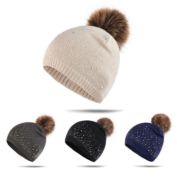 solid color winter warm hat for women with fur pompom shiny rhinestone caps beanie soft knitted female casual outdoor hat bonnet, Blue;gray
solid color winter warm hat for women with fur pompom shiny rhinestone caps beanie soft knitted female casual outdoor hat bonnet, Blue;gray