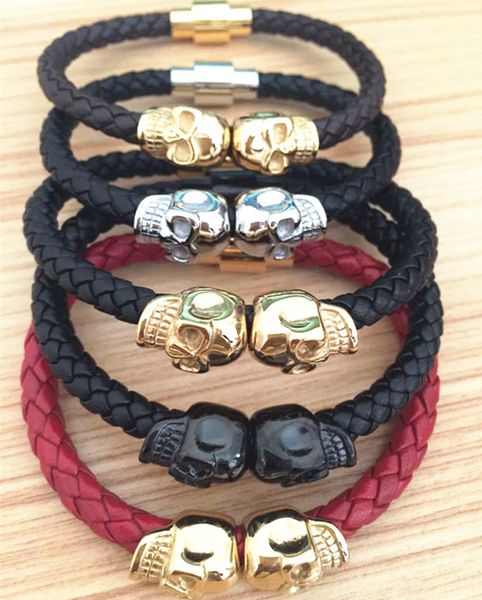 sell twnis skull stainless steel clasp woven genenie leather orginal design bracelet, White
sell twnis skull stainless steel clasp woven genenie leather orginal design bracelet, White