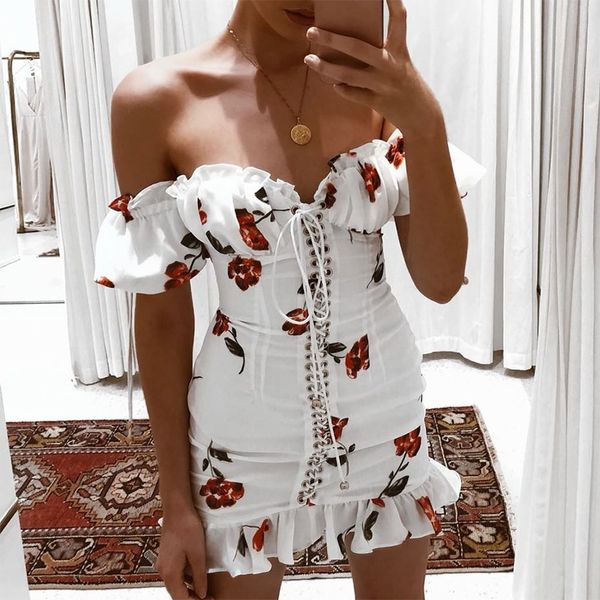 women summer dress 2019 lace up strapless off the shoulder dress short sleeve holiday floral print ruffle beach dress white, Black;gray
women summer dress 2019 lace up strapless off the shoulder dress short sleeve holiday floral print ruffle beach dress white, Black;gray