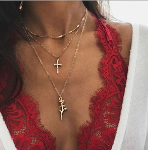 rose flower cross pendant necklace maria chain multilaye adjustable jewelry gold plated for women and girls, Golden;silver
rose flower cross pendant necklace maria chain multilaye adjustable jewelry gold plated for women and girls, Golden;silver