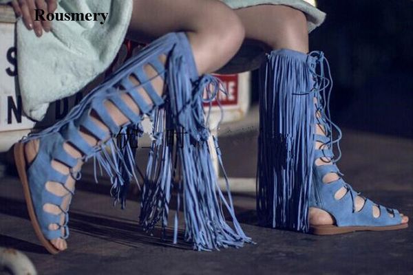 new design women fashion open toe blue suede leather knee high flat gladiator boots tassels design flat sandals boots, Black
new design women fashion open toe blue suede leather knee high flat gladiator boots tassels design flat sandals boots, Black