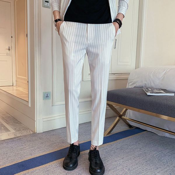 2019 summer new korean men's college wind wild casual fashion nine points feet business england striped trousers, White;black
2019 summer new korean men's college wind wild casual fashion nine points feet business england striped trousers, White;black