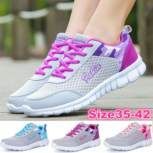 woman fashion breathable flats casual sport shoes sneakers size 35-42, Black