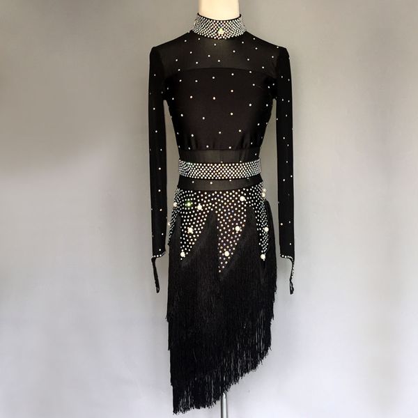 new latin dance dress women black round neck fringe dress performance clothing ladies professional high-end costumes, Black;red
new latin dance dress women black round neck fringe dress performance clothing ladies professional high-end costumes, Black;red