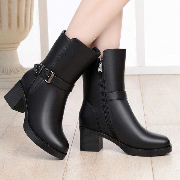 women's fashion casual square high heels in the calf boots leather shoes ladies solid color warm thick with the boots, Black
women's fashion casual square high heels in the calf boots leather shoes ladies solid color warm thick with the boots, Black