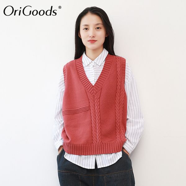 origoods women knit vest v-neck sleeveless sweater vest 2019 autumn loose casual knitted for women solid cute h065, Black;white
origoods women knit vest v-neck sleeveless sweater vest 2019 autumn loose casual knitted for women solid cute h065, Black;white