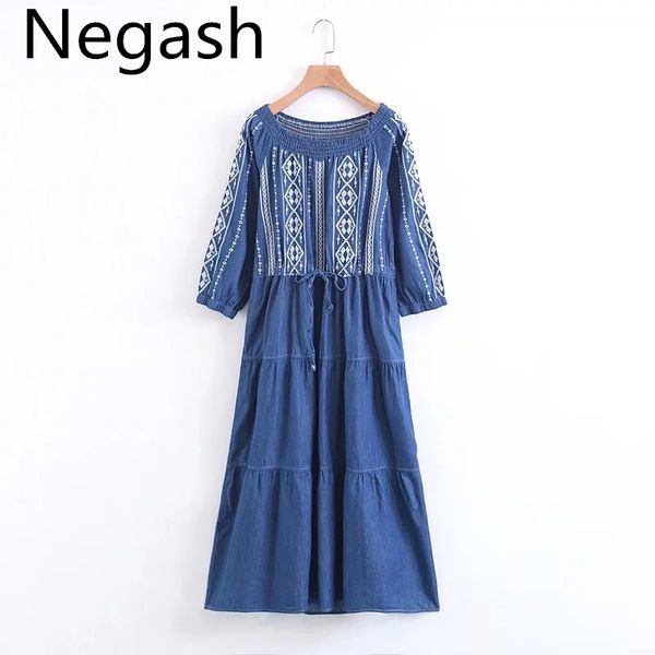 elegant embroidery summer spring slash neck dress women ethnic robe tassel denim vestidos fashion vintage dresses, Black;gray
elegant embroidery summer spring slash neck dress women ethnic robe tassel denim vestidos fashion vintage dresses, Black;gray