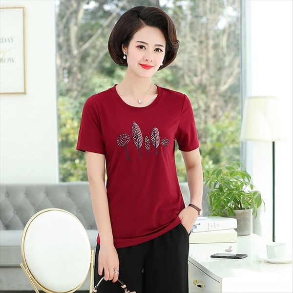 2019 women's short-sleeved cotton embroidered t-shirt classic mom's t-shirt suit all-match middle-aged summer clothes, White
2019 women's short-sleeved cotton embroidered t-shirt classic mom's t-shirt suit all-match middle-aged summer clothes, White