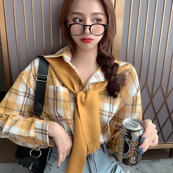 2019 new autumn women shirts knitting full sleeve loose plaid cape school wind web celebrity blouse shirt light green 9033, White
2019 new autumn women shirts knitting full sleeve loose plaid cape school wind web celebrity blouse shirt light green 9033, White