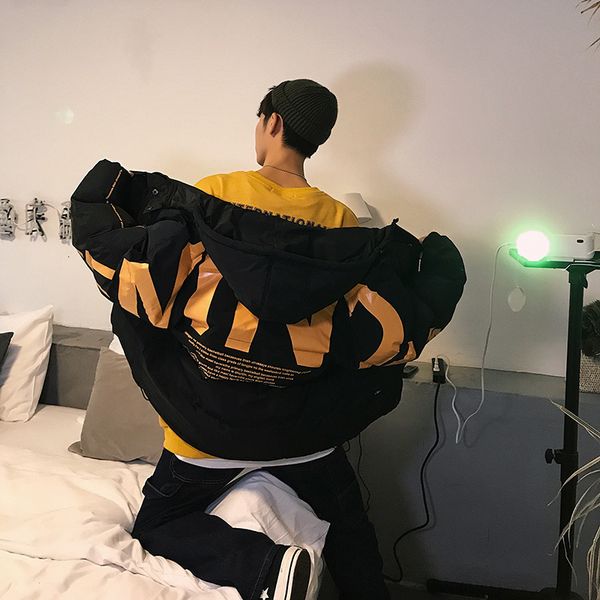 new 2019 winter men's loose letter printing thicken bread solid color hooded to increase leisure harajuku coat, Black
new 2019 winter men's loose letter printing thicken bread solid color hooded to increase leisure harajuku coat, Black
