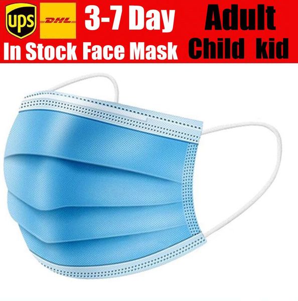 

Маски DHL 3-слойные одноразовые лица с коробкой ротами маски дышащей для блокировки маски пыли воздуха для предотвращения загрязнения для взрослых детей ребенка мальчика