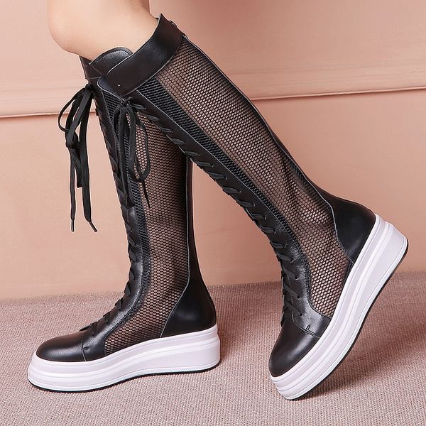 plus size 42 women's genuine leather mesh aptchwork platform flats knee high knight boots leisure punk summer long boots shoes, Black
plus size 42 women's genuine leather mesh aptchwork platform flats knee high knight boots leisure punk summer long boots shoes, Black