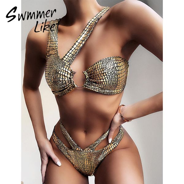 vintage gold snake bikini set 2020 hollow out swimsuit female one shoulder swimwear women summer bathers bathing suit biquini, White;black
vintage gold snake bikini set 2020 hollow out swimsuit female one shoulder swimwear women summer bathers bathing suit biquini, White;black