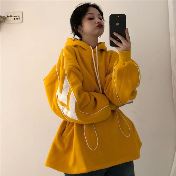 women's loose casual hooded sweatershirt ins coat tide 2019 autumn new korean long waist hoodies ml019, Black
women's loose casual hooded sweatershirt ins coat tide 2019 autumn new korean long waist hoodies ml019, Black