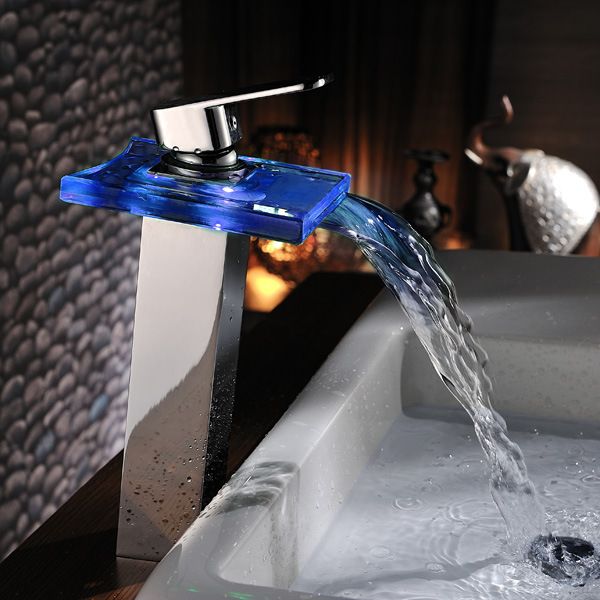 bathroom waterfall glass mixer taps led color changing deck mounted basin faucet chrome finish
bathroom waterfall glass mixer taps led color changing deck mounted basin faucet chrome finish