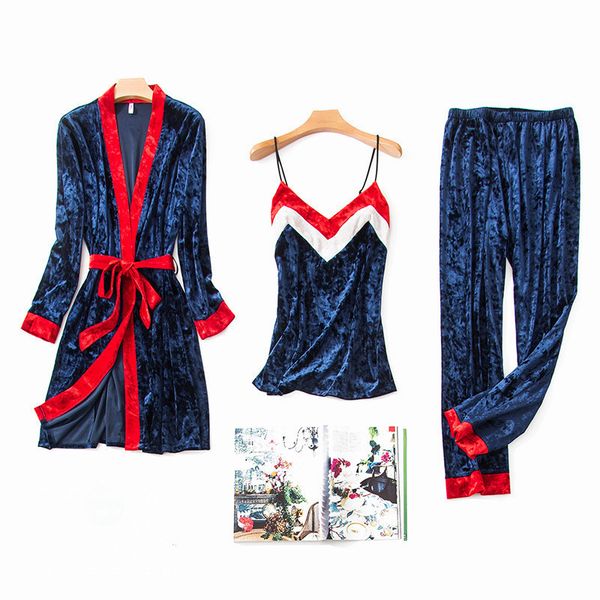 women sleepwear pajamas set 3 pieces gold velvet warm stripe pajamas winter sleepwear long sleeve long pants home clothing, Black;red
women sleepwear pajamas set 3 pieces gold velvet warm stripe pajamas winter sleepwear long sleeve long pants home clothing, Black;red